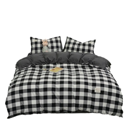 日式无印风水洗棉磨毛床上四件套学生宿舍床单被套床笠三件套批发