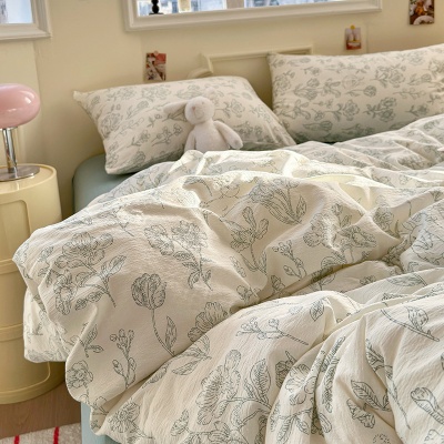 母婴级A类有氧双层纱四件套小清新碎花被套床单床笠学生宿舍3件套