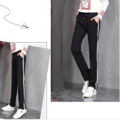 加工定制直筒休闲裤卫裤潮牌厂家运动裤女高腰棉两条杠显腿长