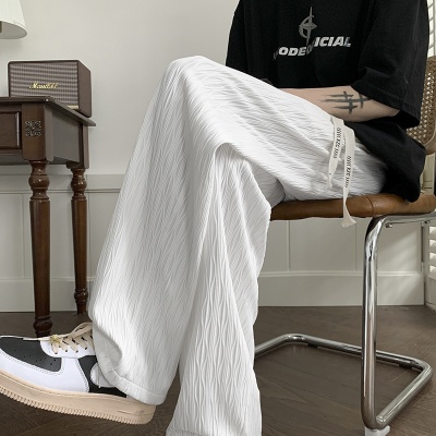 裤子男款夏季潮流宽松阔腿休闲长裤新款潮牌直筒裤纹理感痞帅