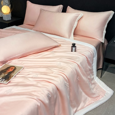 水洗冰丝夏被四件套轻奢ins风刺绣夏凉被三件套空调被凉感批发