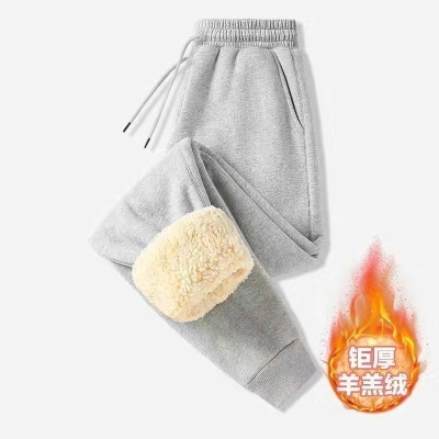 冬季潮流运动裤男士束脚羊羔绒加绒加厚宽松加肥加大码休闲长裤子