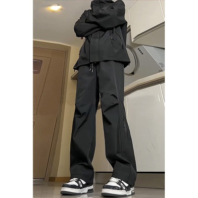 防风防水冲锋裤男款夏季潮牌抽绳束脚工装裤子户外速干运动登山裤