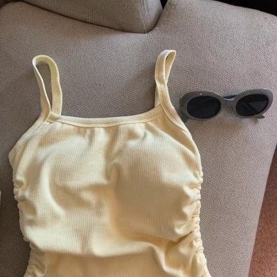 吊带背心女夏季带胸垫褶皱显瘦内搭外穿小众辣妹性感抹胸打底上衣