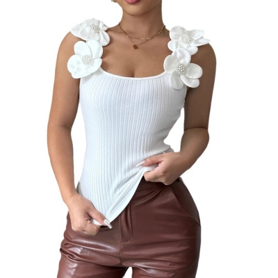 欧美跨境亚马逊新款立体花朵优雅春夏针织背心