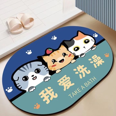 爆款浴室地垫硅藻泥强吸水速干脚垫淋浴间门口防滑门垫卡通风地毯