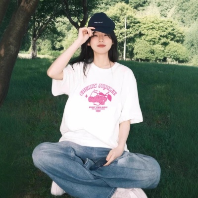 纯棉短袖t恤女美式新款宽松休闲上衣夏季上衣白t恤230克女装短袖