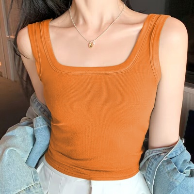 螺纹棉背心女方领吊带遮副乳外穿春秋新款修身打底衫女夏无袖内搭