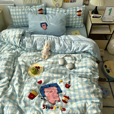 A类母婴级床上用品四件套纯棉水洗棉床单被套床笠学生宿舍三件套