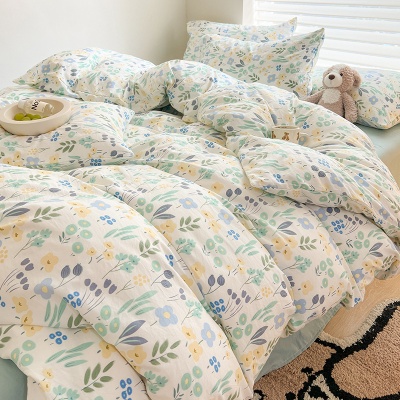 A类母婴双层纱水洗棉麻茶萃棉四件套ins小清新学生宿舍三件套批发