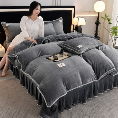 加厚冬季床上用品牛奶绒四件套保暖法莱绒床裙珊瑚绒被套礼品批发