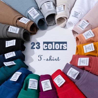 光版200克小批量班服定zhi夏季圆领纯色宽松外贸男女情侣短袖T恤