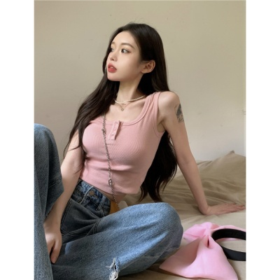 2025年粉色吊带背心女内搭外穿美背夏季甜辣风短款上衣 一件代发