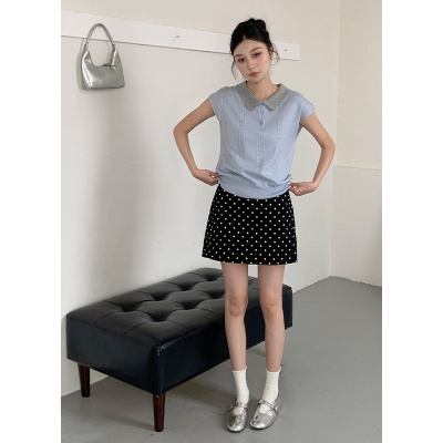 衣尔衫 miu风 氛围感撞polo领针织衫女麻花显瘦百搭短袖气质0341