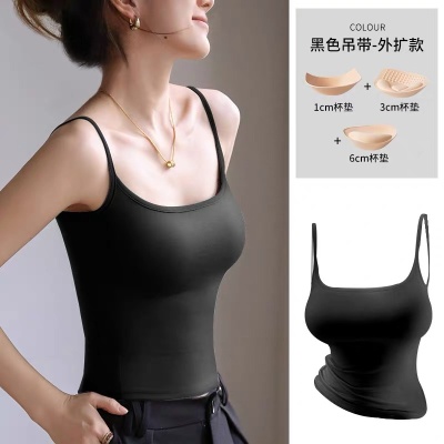 漫画胸吊带背心女夏外穿2025新款内搭带胸垫无中生有辣妹无袖上衣