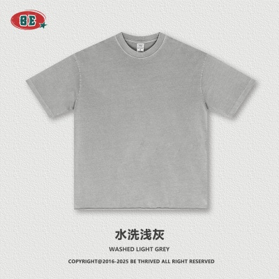 BE男装|2025夏季重磅跨境大码圆领纯棉t恤落肩宽松美拉德短袖男潮