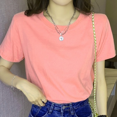 白色正肩纯棉短袖t恤女夏季新款100%纯棉显瘦内搭宽松圆领上衣