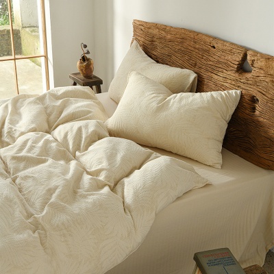 日式A类亚麻棉麻四件套侘寂风床单色织提花被套棉纱床上用品被罩4