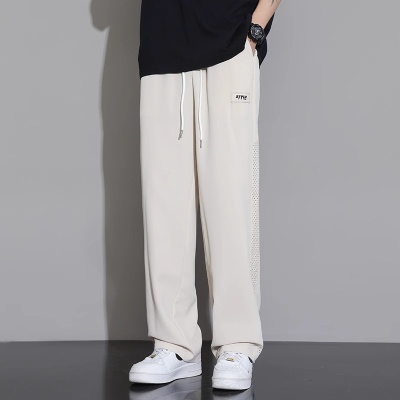 夏季薄款休闲长裤直筒运动裤子男士2025新款冰丝裤潮牌阔腿运动裤