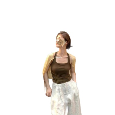 Metwo凹领工字背心带乳胶背带超薄透气舒适露背工字背心内搭上衣