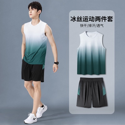 运动套装男速干衣冰丝背心短裤跑步夏季训练健身球服外贸跨境批发