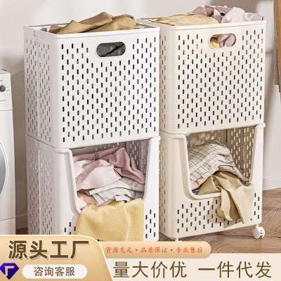 家居折叠收纳篮子脏衣篮带滑轮多功能手提脏衣篓家用浴室杂物收纳