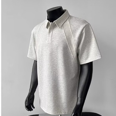 美式正肩短袖polo衫男士夏季重磅青少年体恤翻领插肩五分袖上衣潮