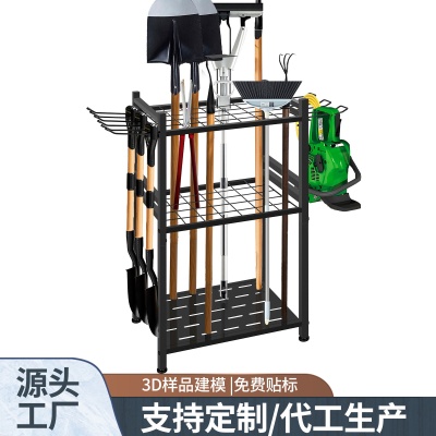 跨境亚马逊批发庭院清洁用具收纳架花园工具铲子扫帚车库置物架