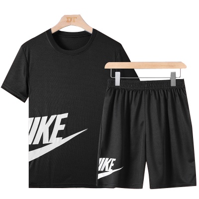 夏季跑步运动服套装男士宽松速干短袖短裤休闲套装潮大码外贸套装