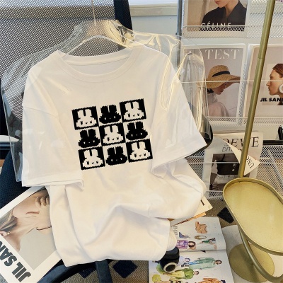 夏季短袖T恤女纯棉中长款宽松休闲女装韩版新款2025潮牌圆领上衣