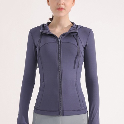 运动外套女上衣莱卡紧身高弹拉链跑步健身服透气连帽修身训练卫衣