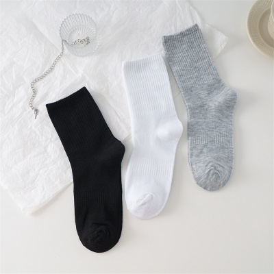 白色袜子情侣中筒户外篮球高筒弹力休闲短筒船袜纯色学院风ins潮