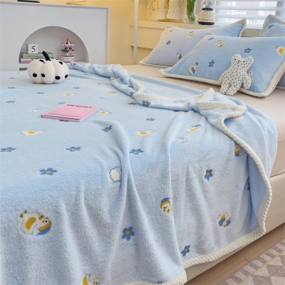 ins宿舍床单盖毯披肩小毛绒毯子保暖卡通珊瑚绒午睡法兰绒牛奶绒