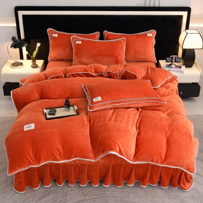 加厚冬季床上用品牛奶绒四件套保暖法莱绒床裙珊瑚绒被套礼品批发