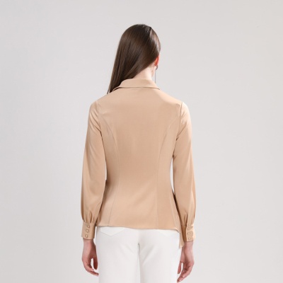 2023新款定制女装设计感醋酸时尚设计长袖套头女式衬衫