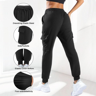 跨境现货欧码抽绳工装口袋束脚裤系带宽松休闲多口袋束脚运动裤女