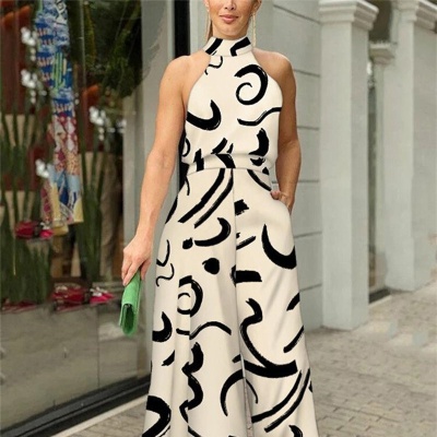 2025亚马逊跨境欧美外贸女装ins新款时尚圆领性感印花欧美连体裤