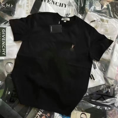 外贸刺绣小萝兰纯棉短袖男女同款T恤圆领宽松休闲百搭时尚t恤