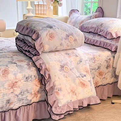 a类韩版提花夹棉床盖夏被四件套可机洗空调被夏季双人薄被子4