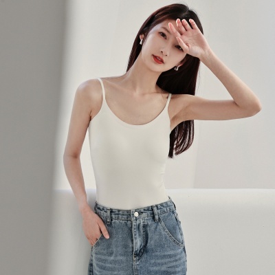春夏新款吊带背心女珍珠纱无痕美背带胸垫免穿文胸内搭外穿打底薄