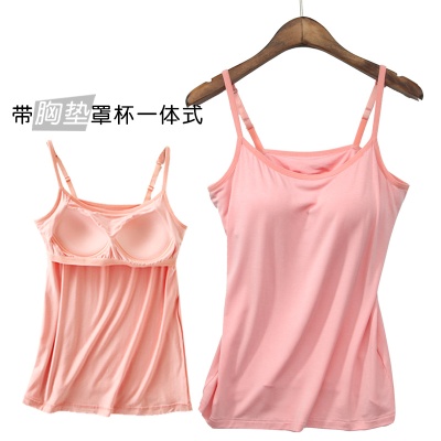 2025夏季新款莫代尔带胸垫免穿文胸背心小吊带女打底bra上衣瑜伽