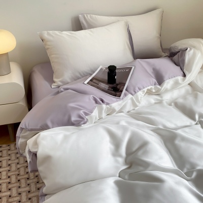 夏季轻奢纯色冰丝四件套a类凉感床单被套宿舍三件套床笠礼品代发4