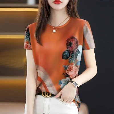 批发2025年新款夏季爆款女士t恤显瘦遮肚圆领时尚短袖一件代发