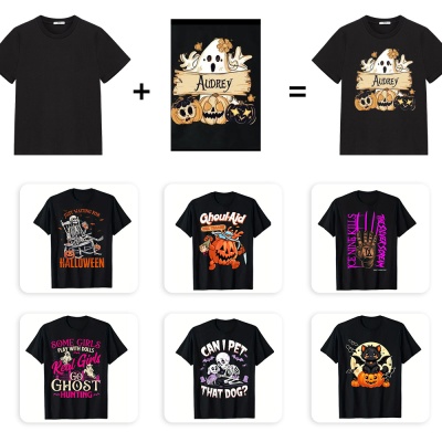 跨境新款万圣节图案男士上衣宽松圆领时尚男青少年潮男装短袖t恤