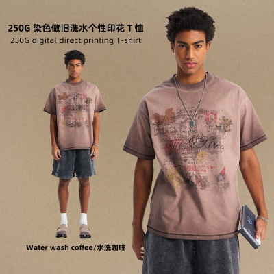 链潮男装|2025复古做旧印花短袖T恤潮牌宽松纯棉重磅短袖