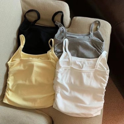 吊带背心女夏季带胸垫褶皱显瘦内搭外穿小众辣妹性感抹胸打底上衣