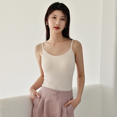 春夏新款吊带背心女珍珠纱无痕美背带胸垫免穿文胸内搭外穿打底薄
