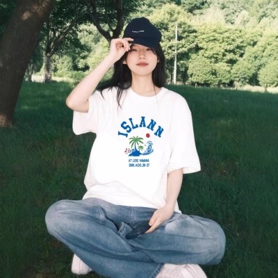 纯棉短袖t恤女美式新款宽松休闲上衣夏季上衣白t恤230克女装短袖