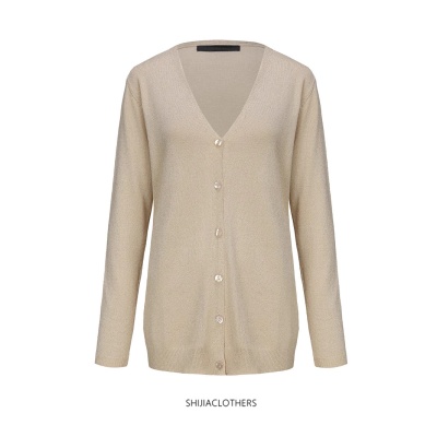 针织开衫外套跨境欧美春秋女装外搭纯色单排扣宽松大码精纺V领