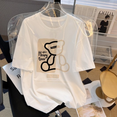 夏季短袖T恤女纯棉中长款宽松休闲女装韩版新款2025潮牌圆领上衣